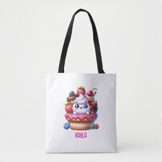 Schattigee Kawaii aardbeien cupcake gepersonalisee Tote Bag (Voorkant)