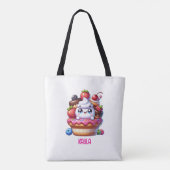 Schattigee Kawaii aardbeien cupcake gepersonalisee Tote Bag (Achterkant)