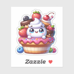 Schattigee Kawaii Aardbeien Cupcake Sticker