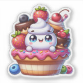 Schattigee Kawaii Aardbeien Cupcake Sticker (Voorkant)