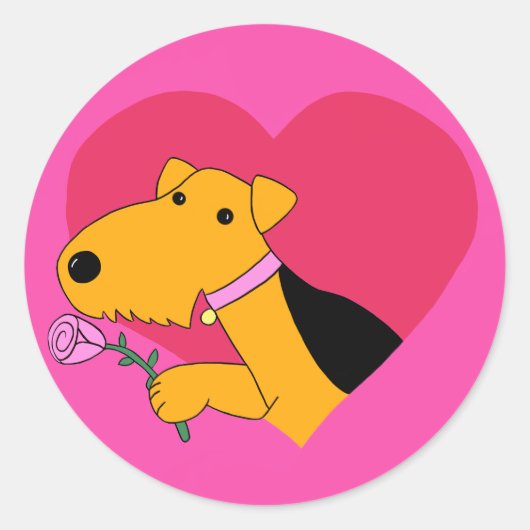 Schattigee Kawaii Airedale Terrier Dog W Roos Stic Ronde Sticker (Voorkant)