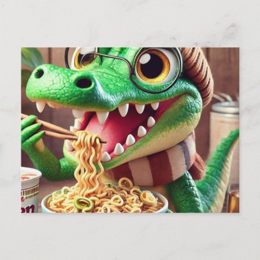 Schattigee Kawaii Alligator Eten Ramen Briefkaart (Voorkant)