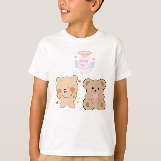 Schattigee Kawaii Angels & Teddyberen T-shirt (Voorkant)