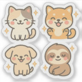 Schattigee Kawaii Animal Sticker Set | Kat, hond, (Voorkant)
