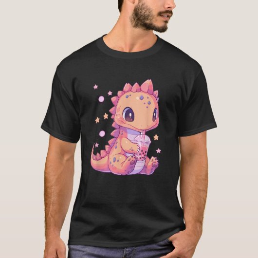 Schattigee Kawaii Anime Dinosaurus Drink Bubble Bo T-shirt (Voorkant)