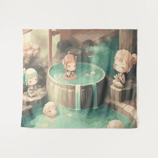 Schattigee Kawaii Anime in Zwembad Wandkleed (Voorkant (horizontaal))