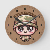 Schattigee Kawaii Army Camouflage Monogram op Brui Ronde Klok (Voorkant)