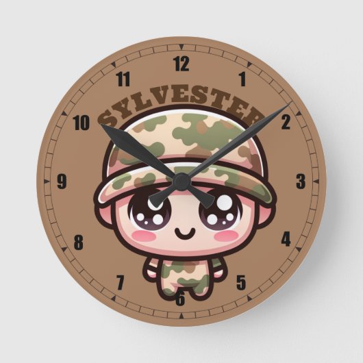 Schattigee Kawaii Army Camouflage Monogram op Brui Ronde Klok (Voorkant)