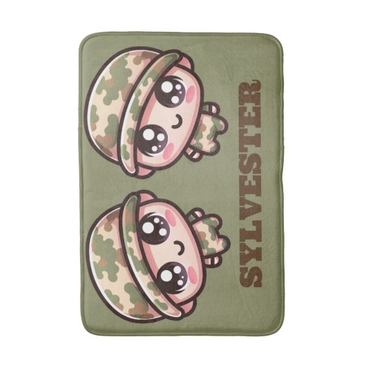 Schattigee Kawaii Army Camouflage Monogram op Groe Badmat (Voorkant Verticaal)