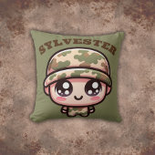 Schattigee Kawaii Army Camouflage Monogram op Groe Kussen