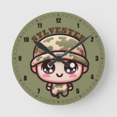 Schattigee Kawaii Army Camouflage Monogram op Groe Ronde Klok (Voorkant)