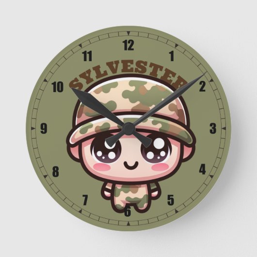 Schattigee Kawaii Army Camouflage Monogram op Groe Ronde Klok (Voorkant)