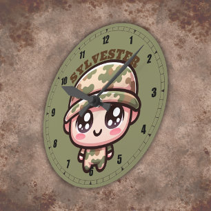 Schattigee Kawaii Army Camouflage Monogram op Groe Ronde Klok