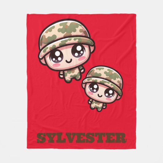 Schattigee Kawaii Army Camouflage Monogram op Rood Fleece Deken (Voorkant)