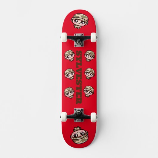 Schattigee Kawaii Army Camouflage Monogram op Rood Persoonlijk Skateboard (Voorkant)