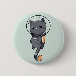 Schattigee Kawaii astronaut zwarte kat Ronde Button 5,7 Cm