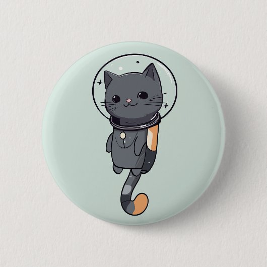Schattigee Kawaii astronaut zwarte kat Ronde Button 5,7 Cm (Voorkant)