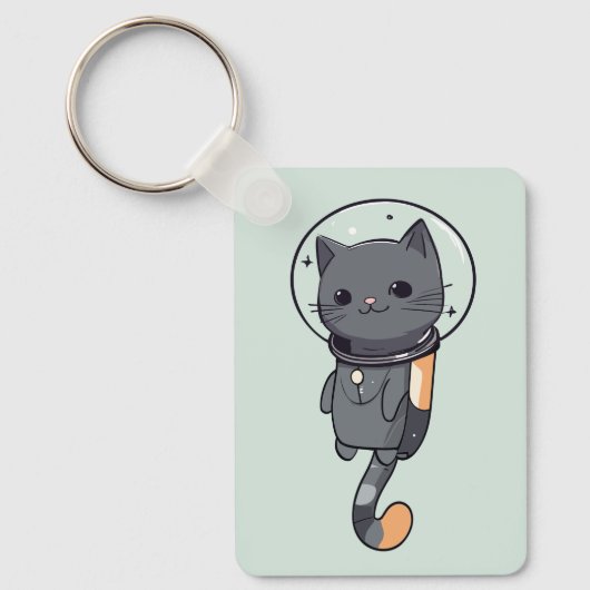 Schattigee Kawaii astronaut zwarte kat Sleutelhanger (Voorkant)