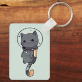 Schattigee Kawaii astronaut zwarte kat Sleutelhanger (Achterkant)