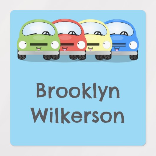 Schattigee kawaii auto's cartoon gepersonaliseerd labels (Design 1)