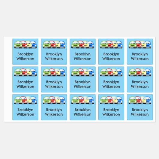 Schattigee kawaii auto's cartoon gepersonaliseerd labels (Vel)