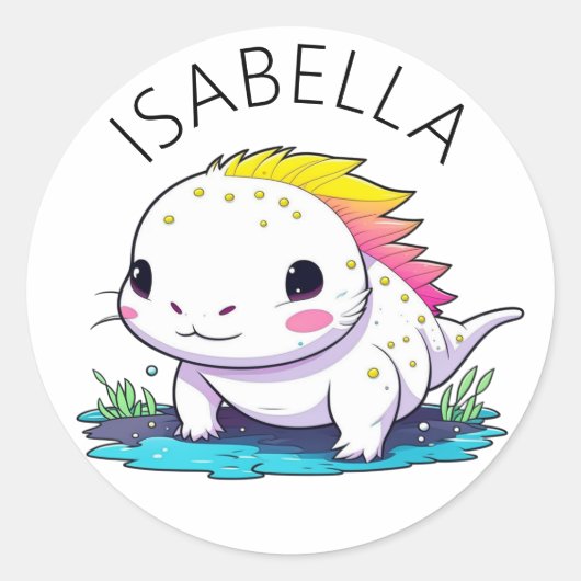 Schattigee Kawaii Axolotl Illustratie Gepersonalis Ronde Sticker (Voorkant)