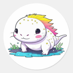 Schattigee Kawaii Axolotl in water Ronde Sticker