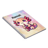 Schattigee Kawaii Axolotl met Bubble Tea Gepersona Notitieboek (Rechterzijde)