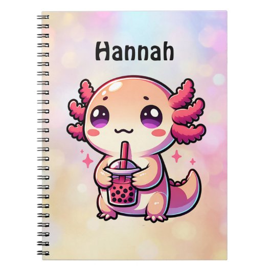 Schattigee Kawaii Axolotl met Bubble Tea Gepersona Notitieboek (Voorkant)
