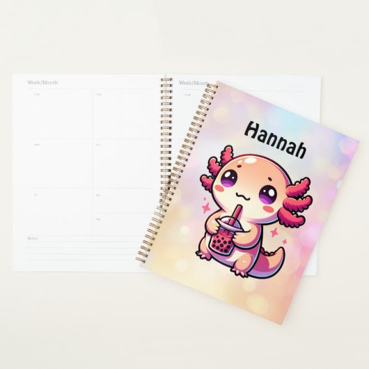 Schattigee Kawaii Axolotl met Bubble Tea Gepersona Planner (Display)