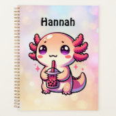 Schattigee Kawaii Axolotl met Bubble Tea Gepersona Planner (Voorkant)