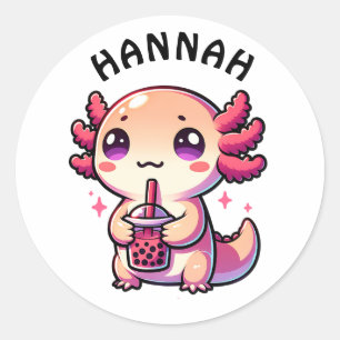 Schattigee Kawaii Axolotl met Bubble Tea Gepersona Ronde Sticker