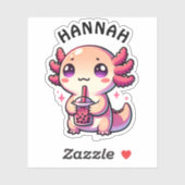 Schattigee Kawaii Axolotl met Bubble Tea Gepersona Sticker (Vel)