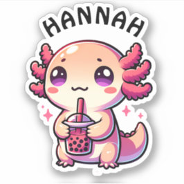 Schattigee Kawaii Axolotl met Bubble Tea Gepersona Sticker