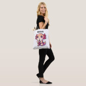 Schattigee Kawaii Axolotl met Bubble Tea Gepersona Tote Bag (Op model)