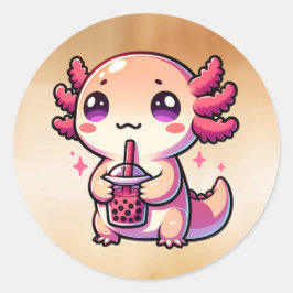 Schattigee Kawaii Axolotl met Bubble Tea Ronde Sticker