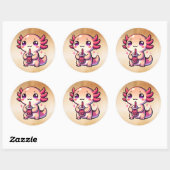 Schattigee Kawaii Axolotl met Bubble Tea Ronde Sticker (Vel)
