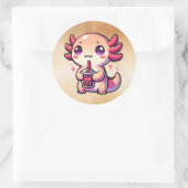 Schattigee Kawaii Axolotl met Bubble Tea Ronde Sticker (Tas)