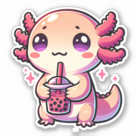 Schattigee Kawaii Axolotl met Bubble Tea Sticker