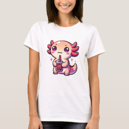 Schattigee Kawaii Axolotl met Bubble Tea T-shirt