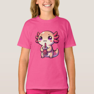 Schattigee Kawaii Axolotl met Bubble Tea T-shirt