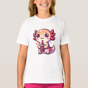 Schattigee Kawaii Axolotl met Bubble Tea T-shirt