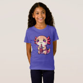 Schattigee Kawaii Axolotl met Bubble Tea T-shirt (Voorkant volledig)