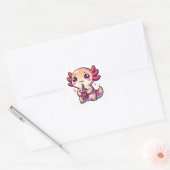 Schattigee Kawaii Axolotl met Bubble Tea Vierkante Sticker (Envelop)