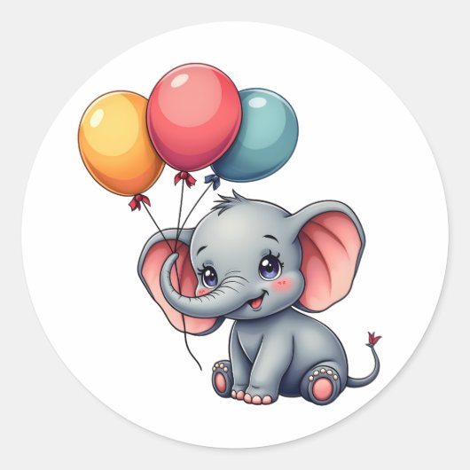 Schattigee Kawaii Baby olifant met kleurrijke ball Ronde Sticker (Voorkant)