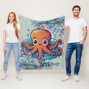 Schattigee Kawaii Baby Oranje Octopus Print Fleece Deken