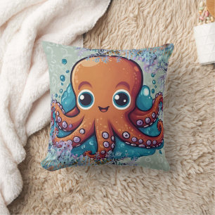 Schattigee Kawaii Baby Oranje Octopus Print Kussen