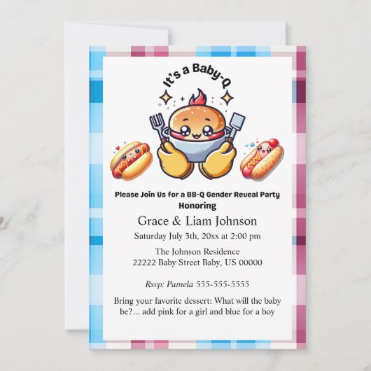 Schattigee Kawaii Baby-Q Gender Reveal Party Boy G Kaart (Voorkant)