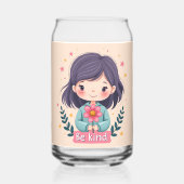 Schattigee Kawaii "Be Kind" Illustratie – Heilzame Blikvorm Glas (Voorkant)