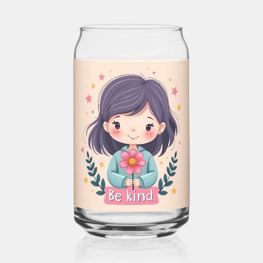 Schattigee Kawaii "Be Kind" Illustratie – Heilzame Blikvorm Glas (Voorkant)